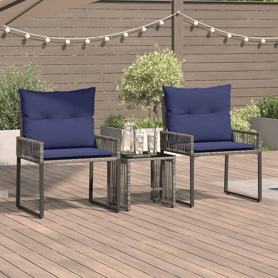 Buitenmeubelset 7 pcs Grijs en Marineblauw poly rattan