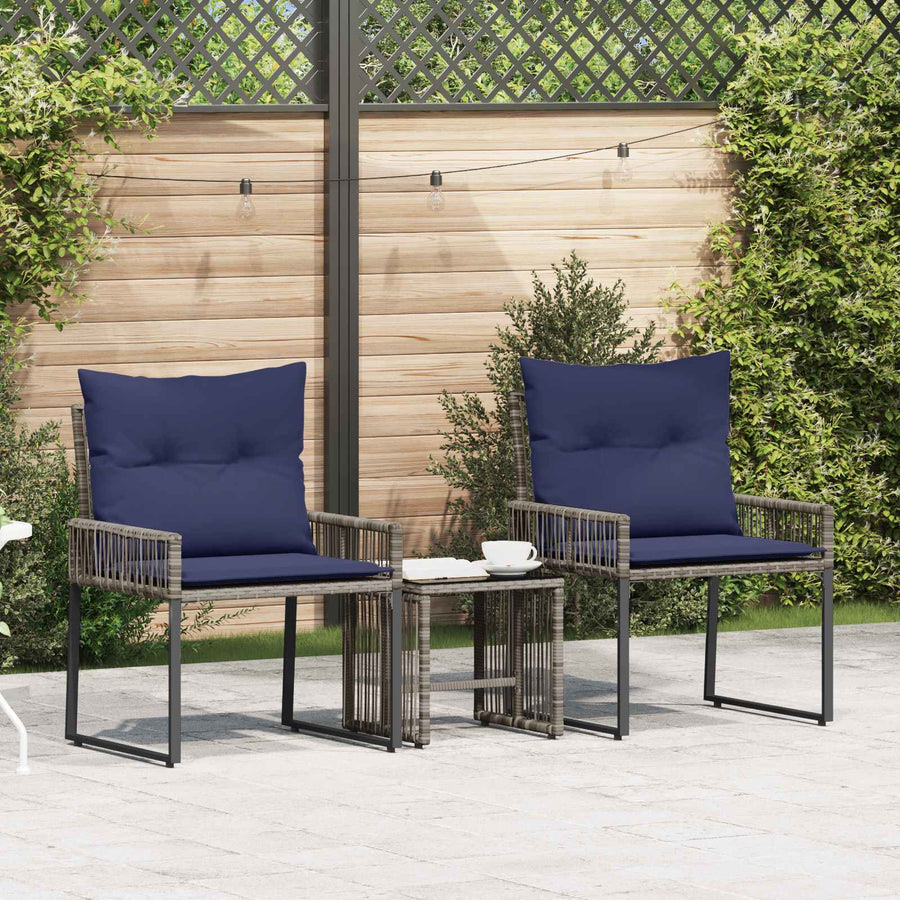 Buitenmeubelset 7 pcs Grijs en Marineblauw poly rattan