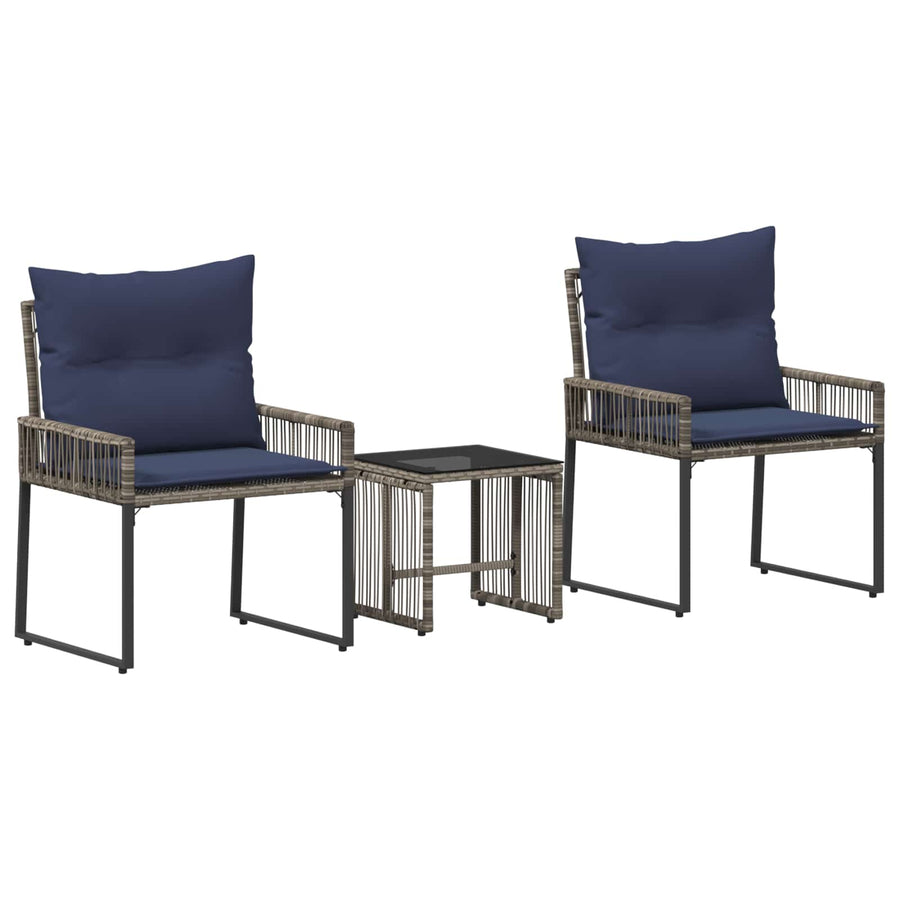 Buitenmeubelset 7 pcs Grijs en Marineblauw poly rattan