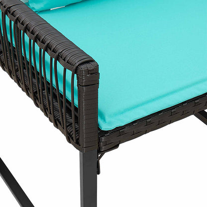 Buitenmeubelset met kussen 7 pcs Zwart en Turquoise poly rattan