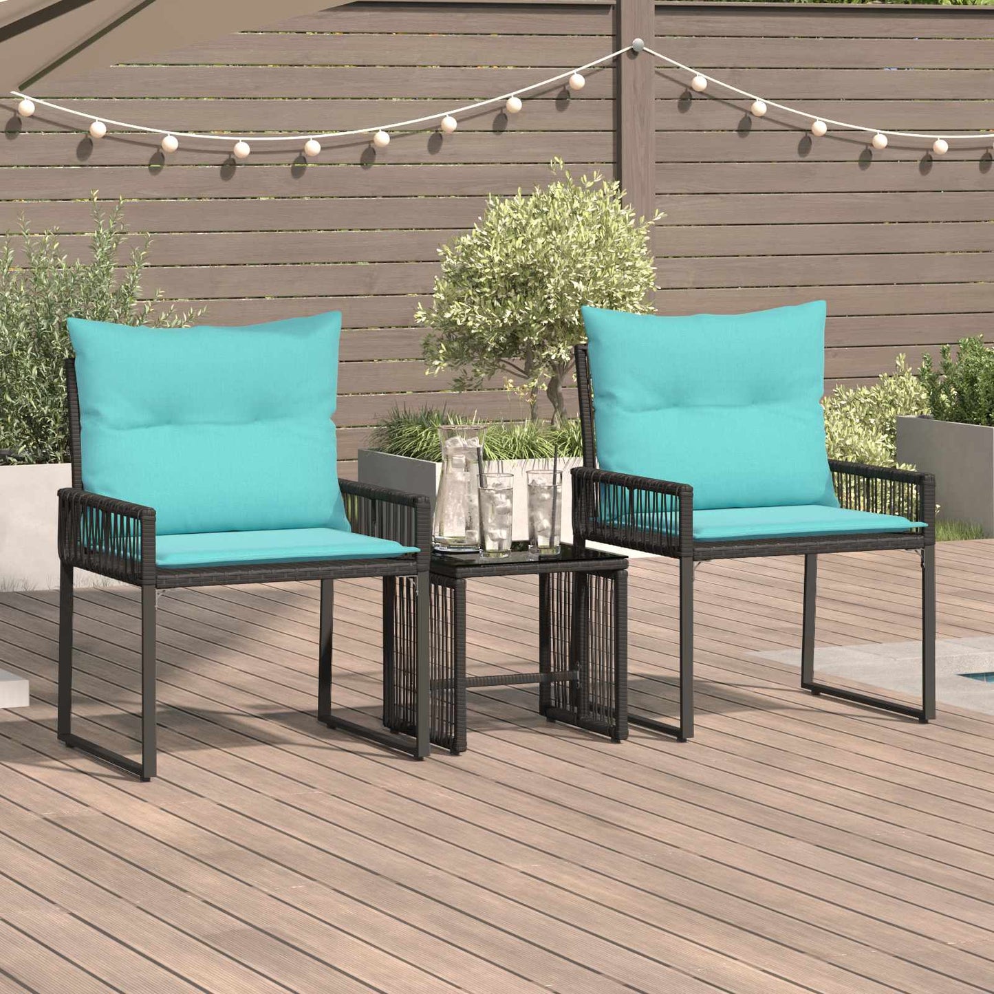 Buitenmeubelset met kussen 7 pcs Zwart en Turquoise poly rattan