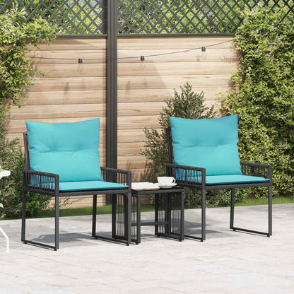 Buitenmeubelset met kussen 7 pcs Zwart en Turquoise poly rattan