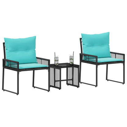 Buitenmeubelset met kussen 7 pcs Zwart en Turquoise poly rattan
