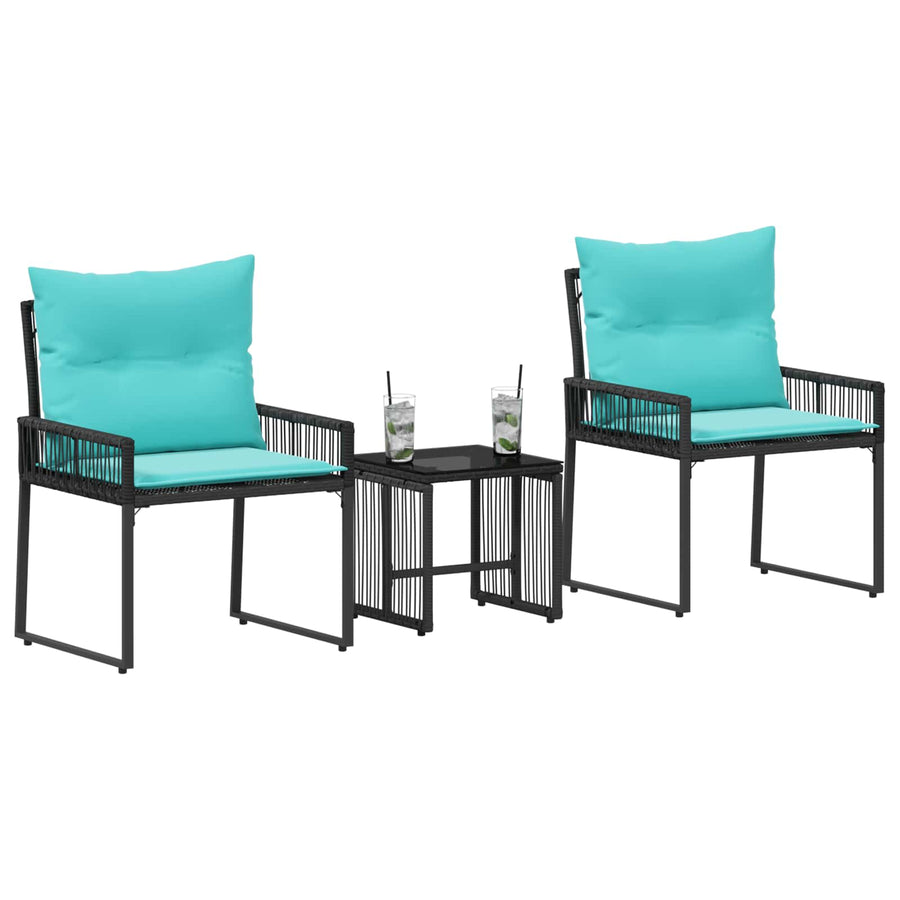 Buitenmeubelset met kussen 7 pcs Zwart en Turquoise poly rattan