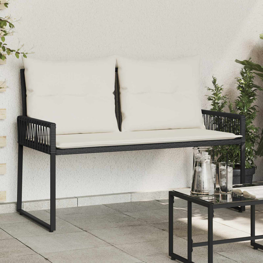 Tuinbank met kussen 4 pcs Zwart en Cream Wit poly rattan