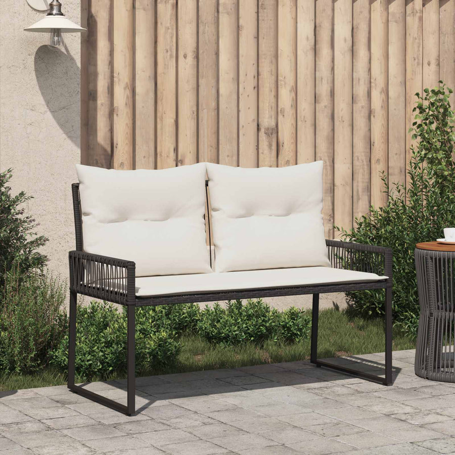 Tuinbank met kussen 4 pcs Zwart en Cream Wit poly rattan