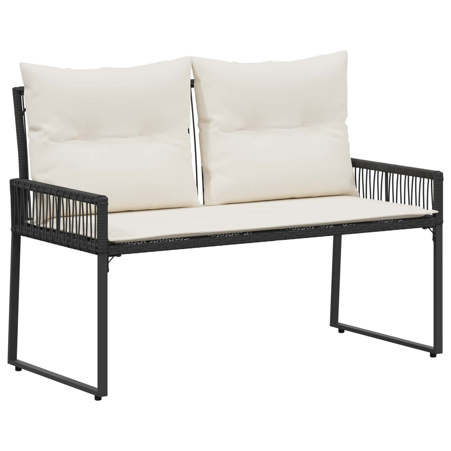 Tuinbank met kussen 4 pcs Zwart en Cream Wit poly rattan