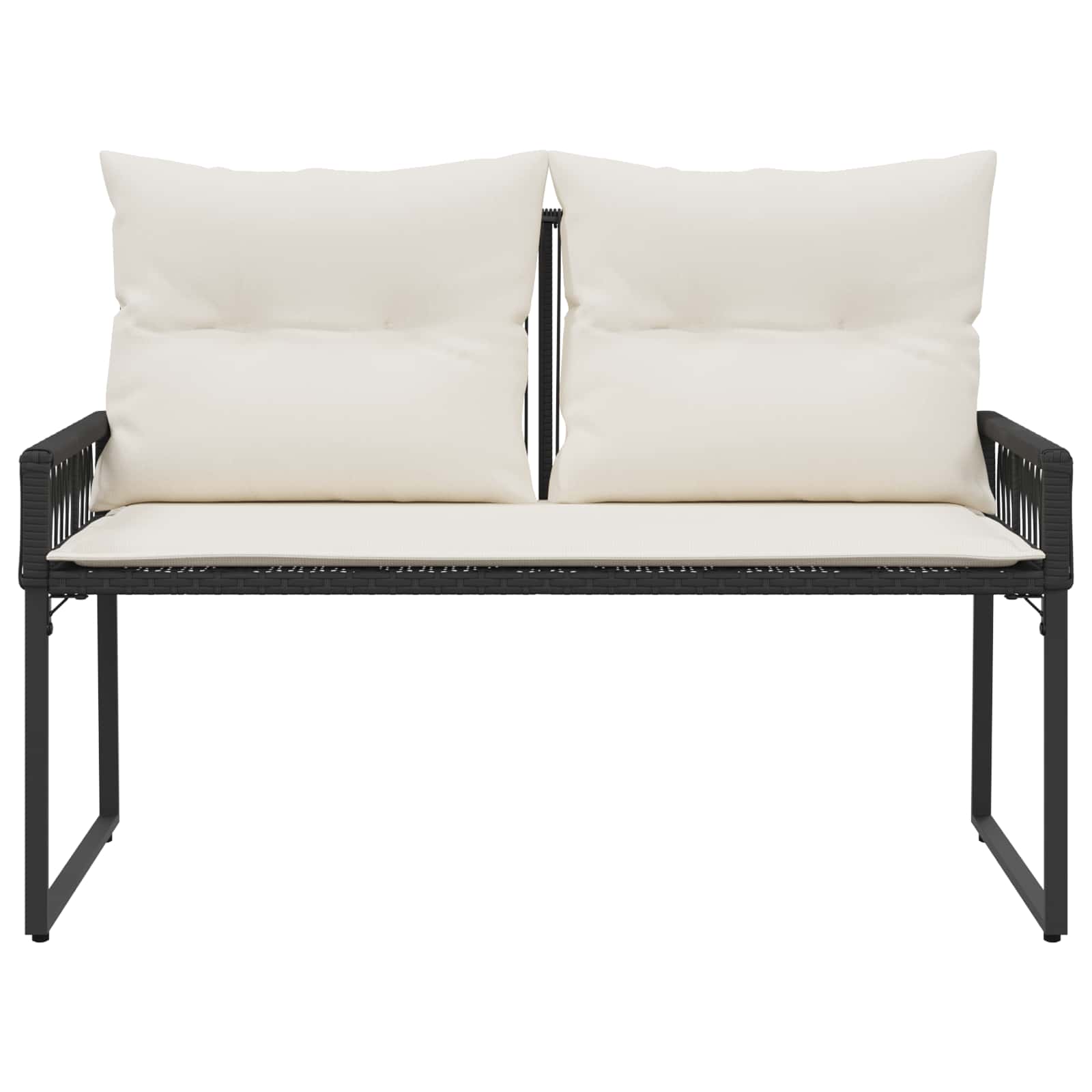 Tuinbank met kussen 4 pcs Zwart en Cream Wit poly rattan