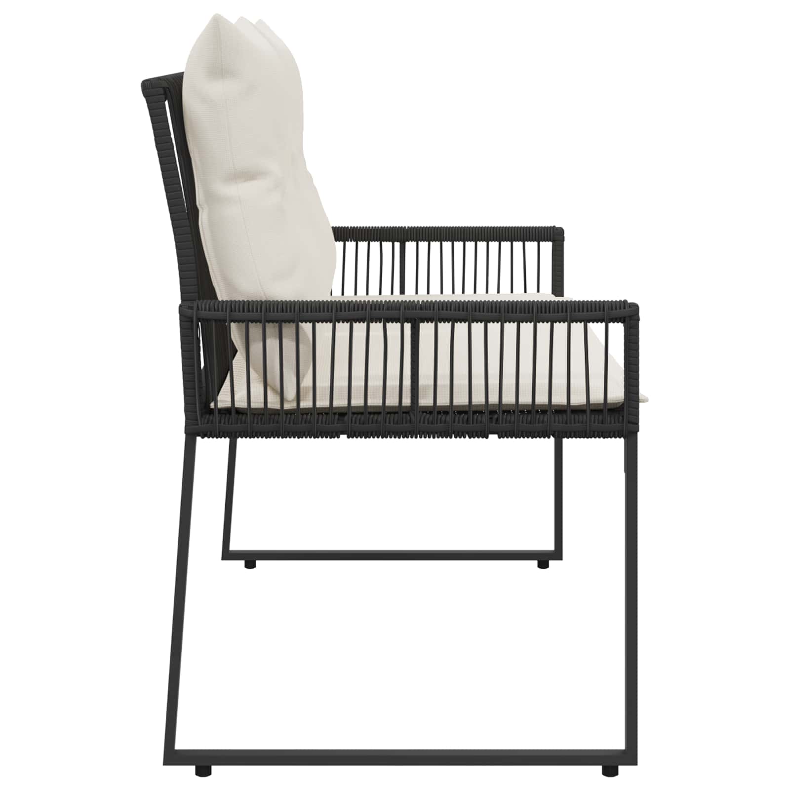 Tuinbank met kussen 4 pcs Zwart en Cream Wit poly rattan