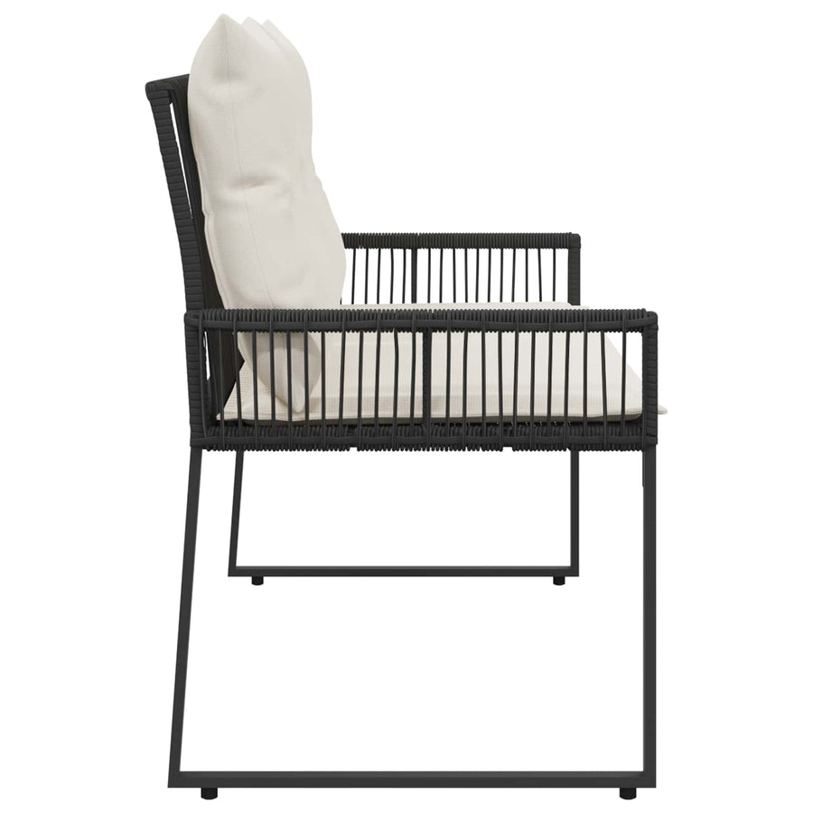 Tuinbank met kussen 4 pcs Zwart en Cream Wit poly rattan
