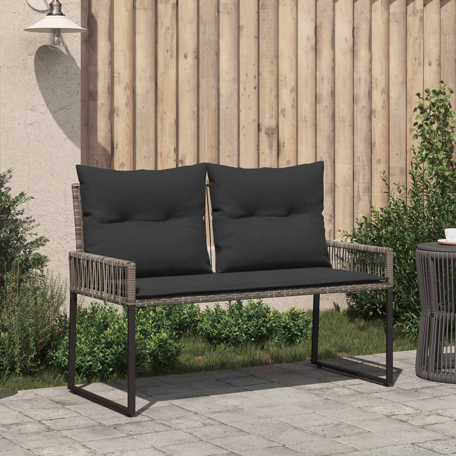 Tuinbank met kussen 4 pcs Grijs en Donkergrijs poly rattan