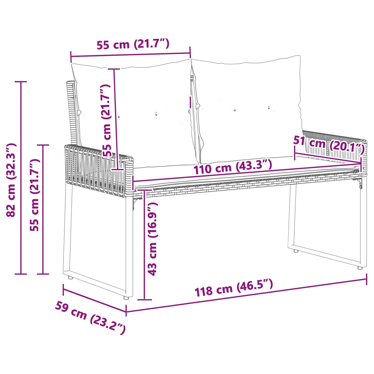 Tuinbank met kussen 4 pcs Grijs en Donkergrijs poly rattan