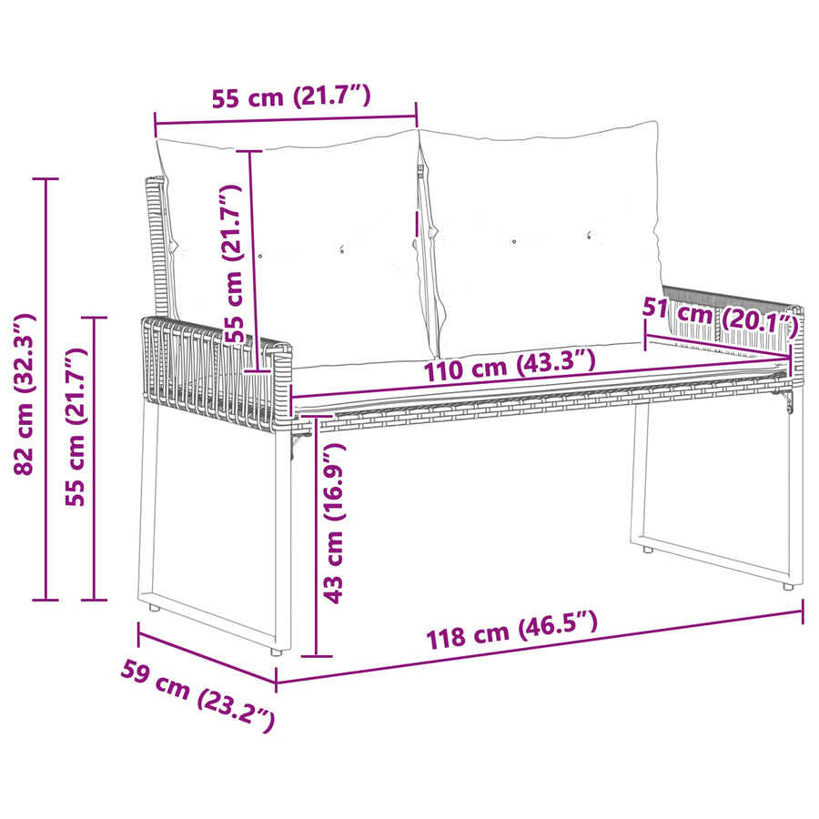 Tuinbank met kussen 4 pcs Grijs en Donkergrijs poly rattan