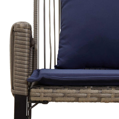Tuinbank met kussen 4 pcs Grijs en Marineblauw poly rattan