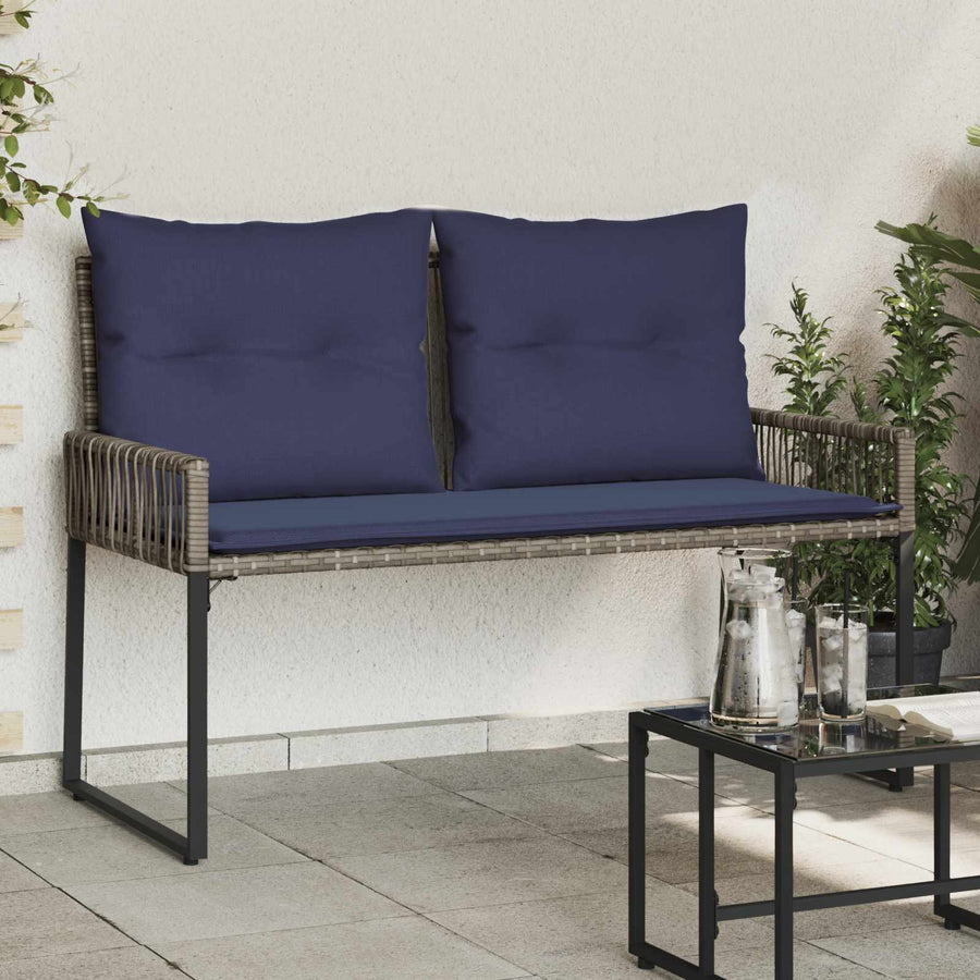Tuinbank met kussen 4 pcs Grijs en Marineblauw poly rattan