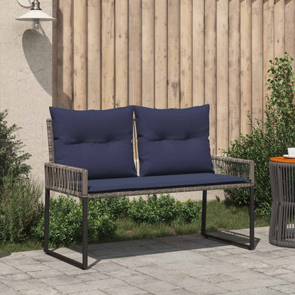 Tuinbank met kussen 4 pcs Grijs en Marineblauw poly rattan