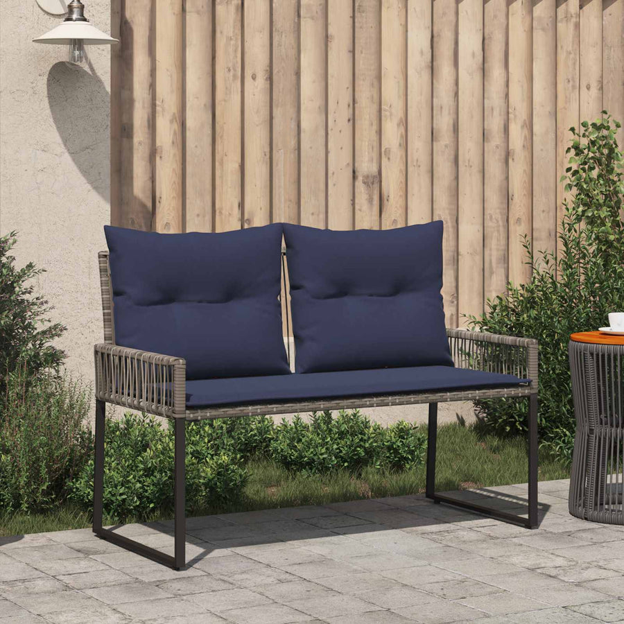 Tuinbank met kussen 4 pcs Grijs en Marineblauw poly rattan
