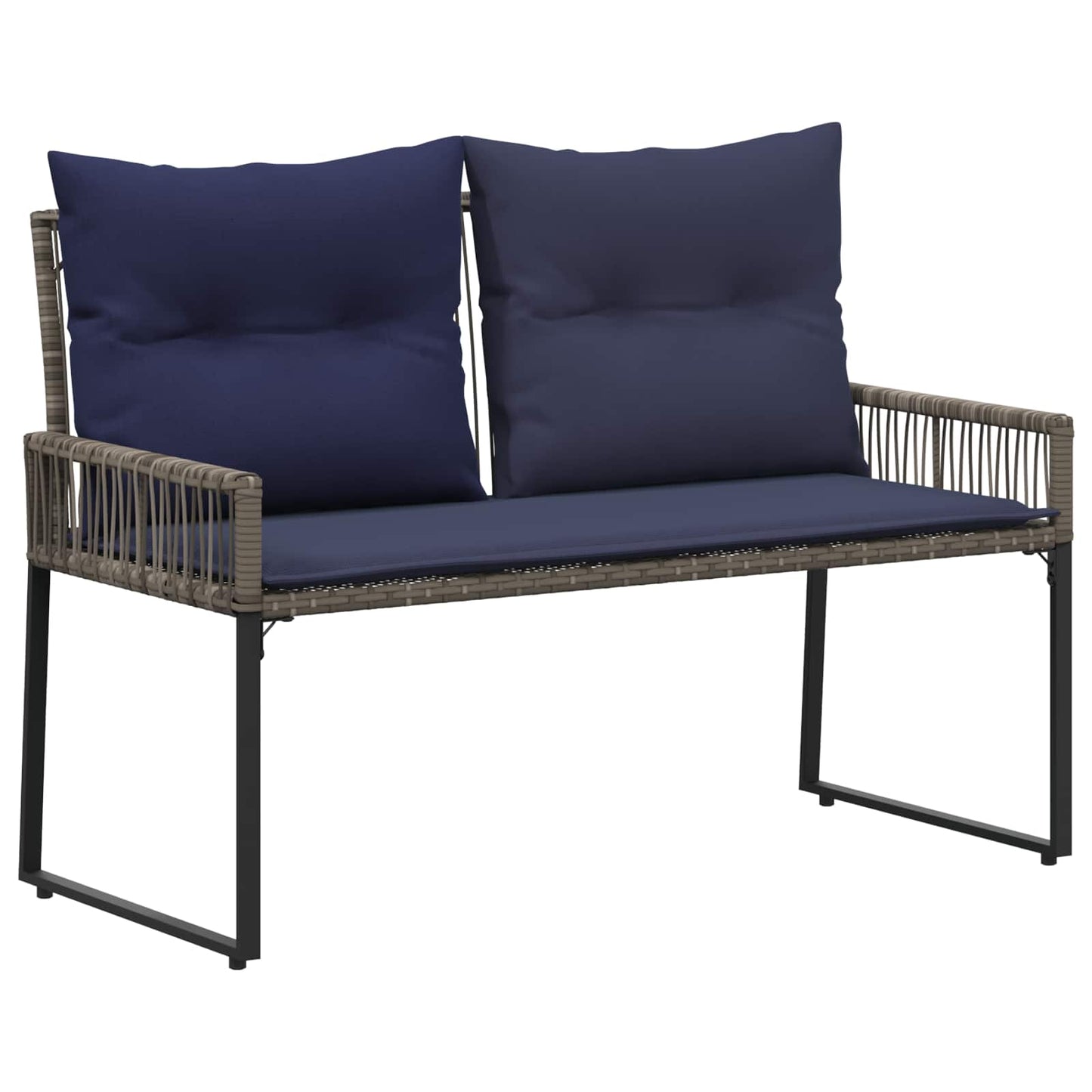 Tuinbank met kussen 4 pcs Grijs en Marineblauw poly rattan