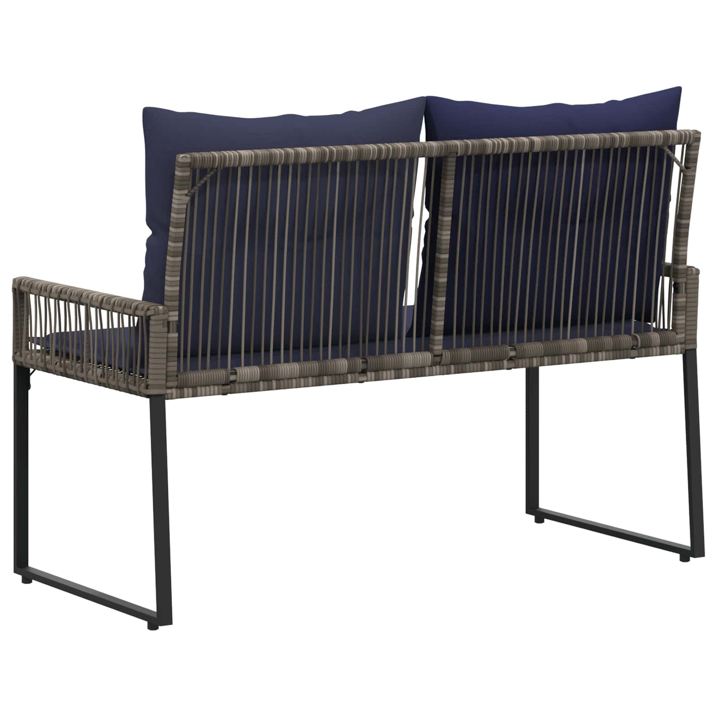 Tuinbank met kussen 4 pcs Grijs en Marineblauw poly rattan