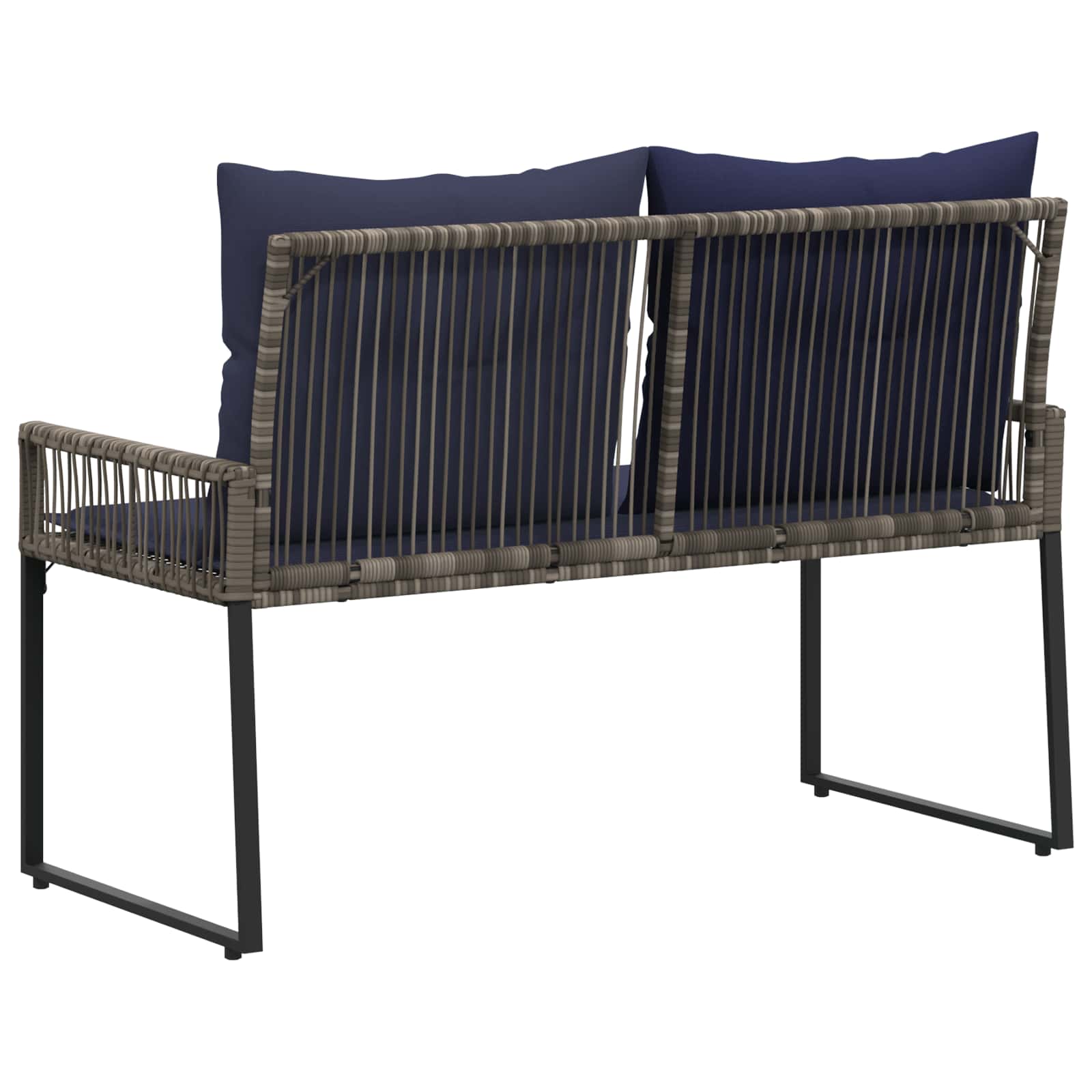 Tuinbank met kussen 4 pcs Grijs en Marineblauw poly rattan