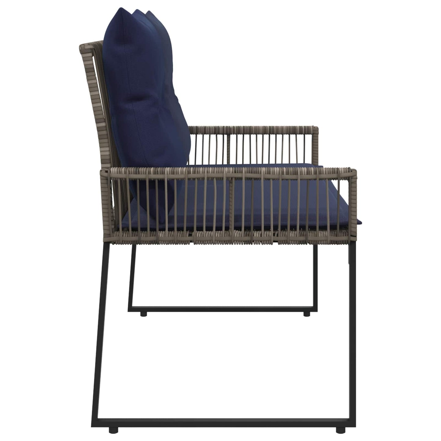 Tuinbank met kussen 4 pcs Grijs en Marineblauw poly rattan