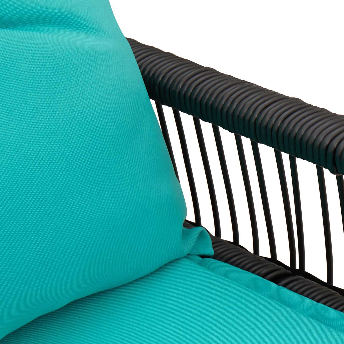 Tuinbank met kussen 4 pcs Zwart en Turquoise poly rattan