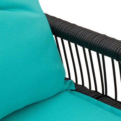 Tuinbank met kussen 4 pcs Zwart en Turquoise poly rattan
