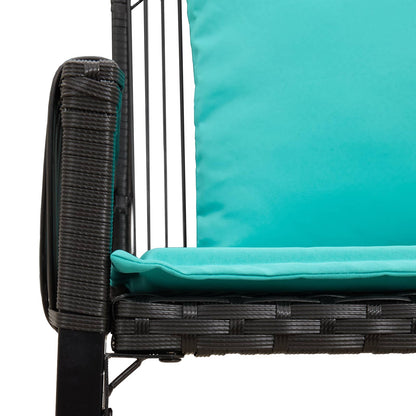 Tuinbank met kussen 4 pcs Zwart en Turquoise poly rattan