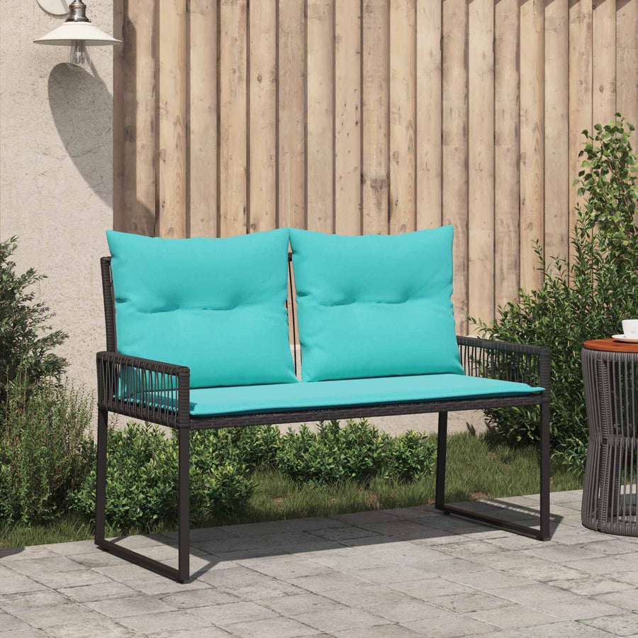 Tuinbank met kussen 4 pcs Zwart en Turquoise poly rattan