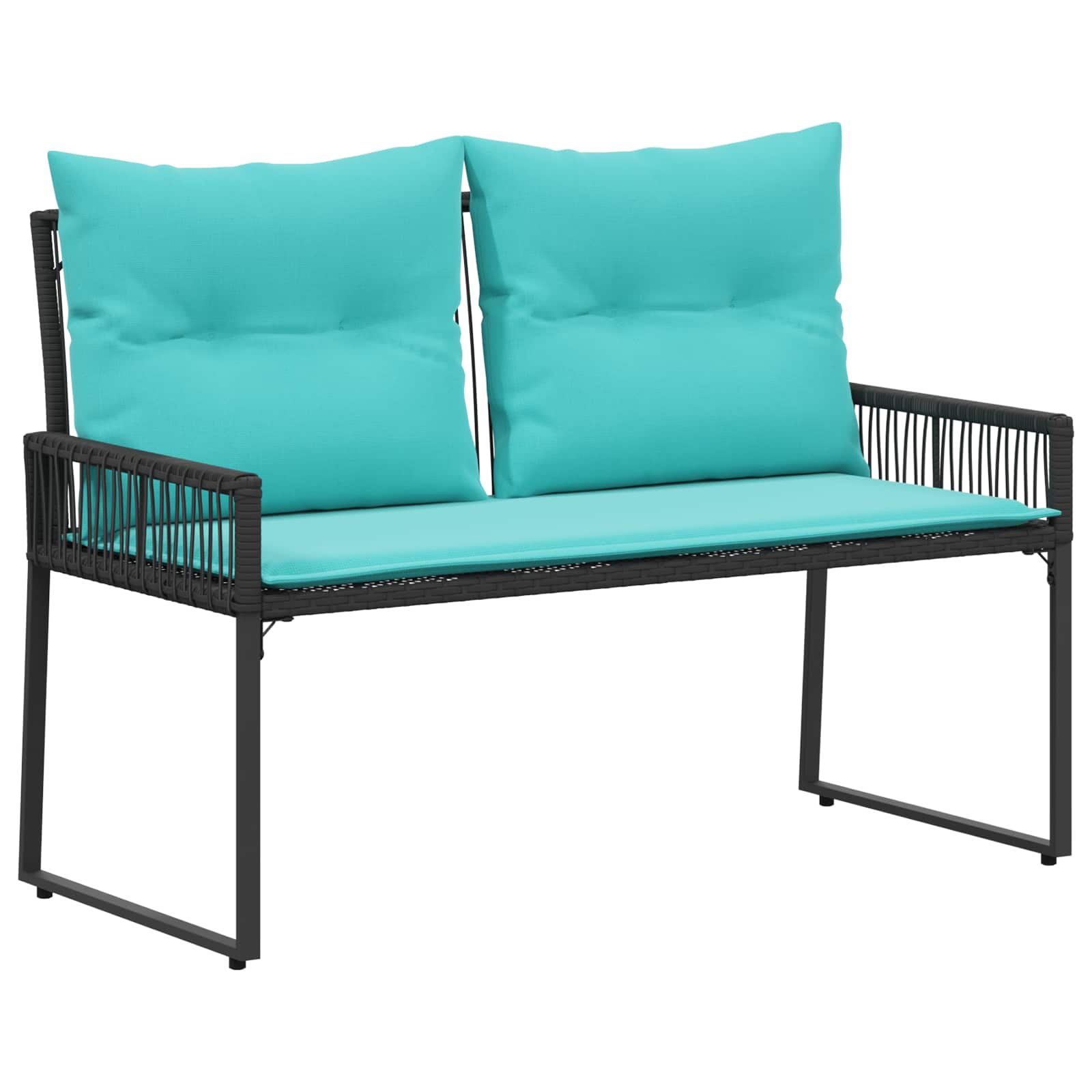 Tuinbank met kussen 4 pcs Zwart en Turquoise poly rattan
