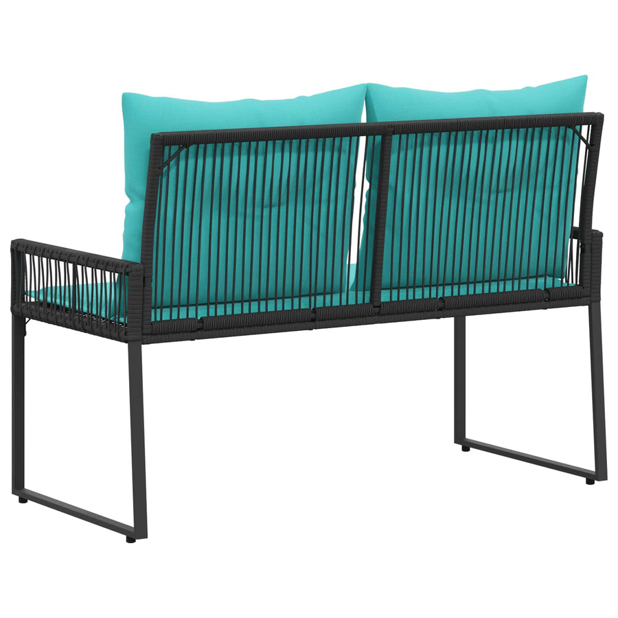 Tuinbank met kussen 4 pcs Zwart en Turquoise poly rattan