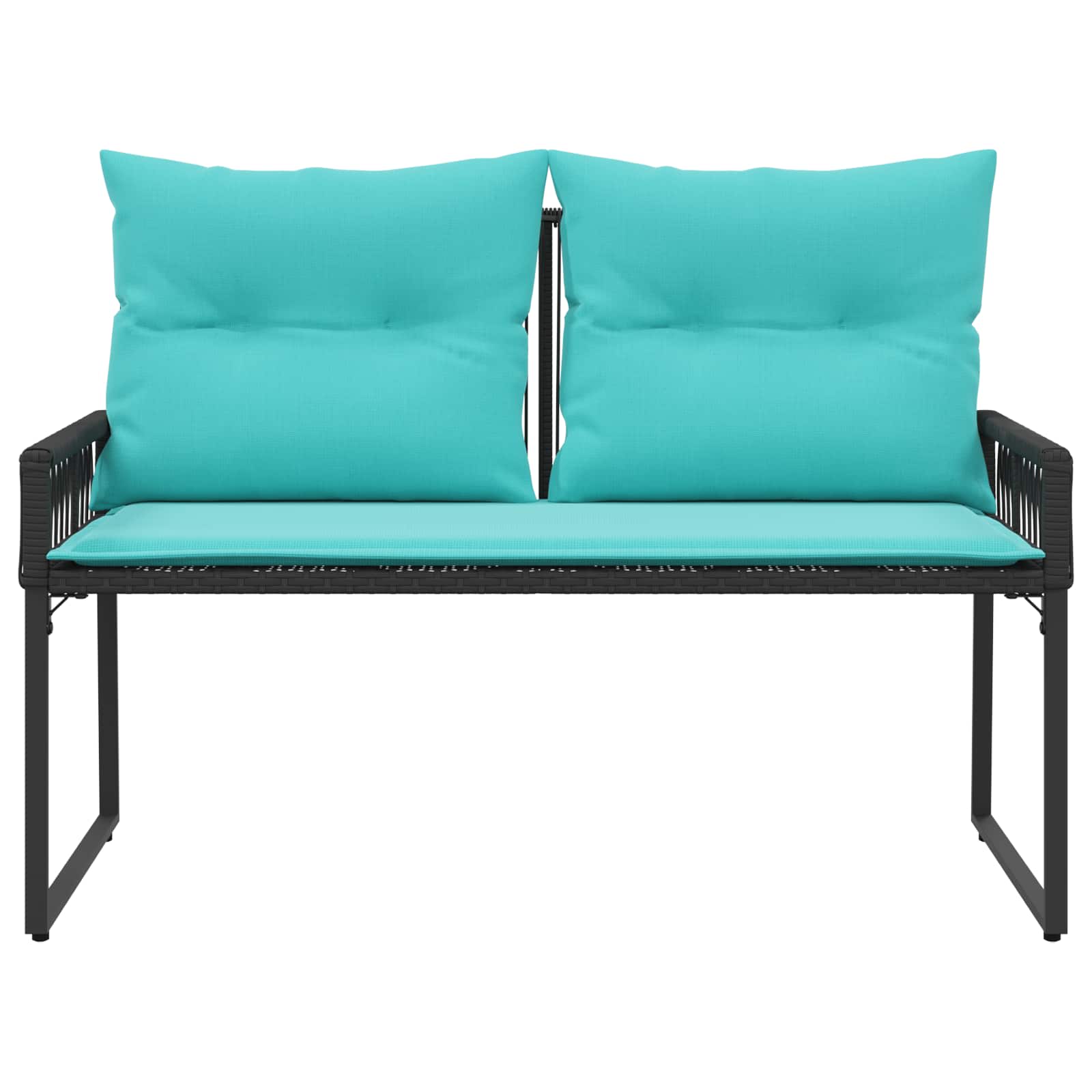 Tuinbank met kussen 4 pcs Zwart en Turquoise poly rattan
