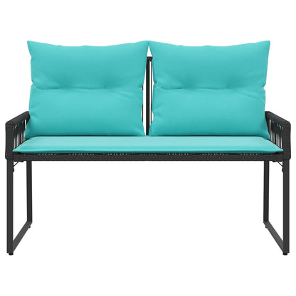 Tuinbank met kussen 4 pcs Zwart en Turquoise poly rattan