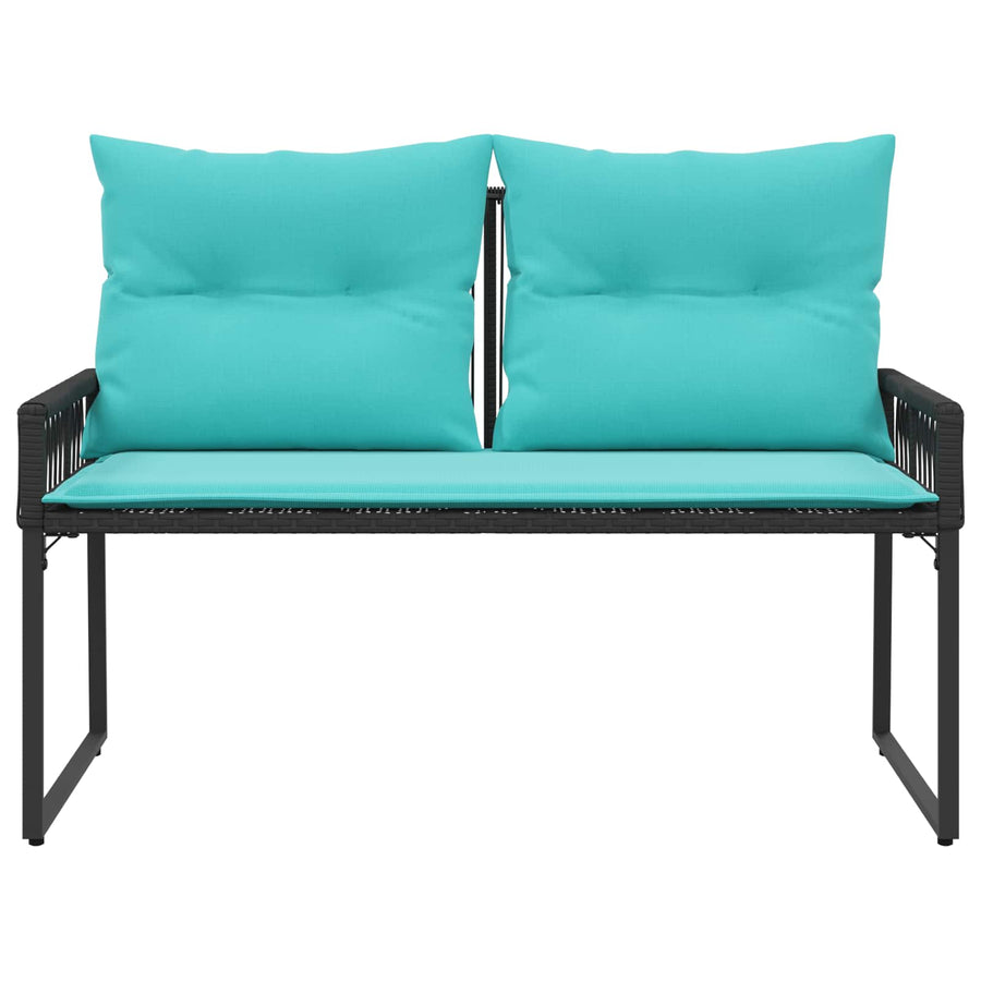 Tuinbank met kussen 4 pcs Zwart en Turquoise poly rattan