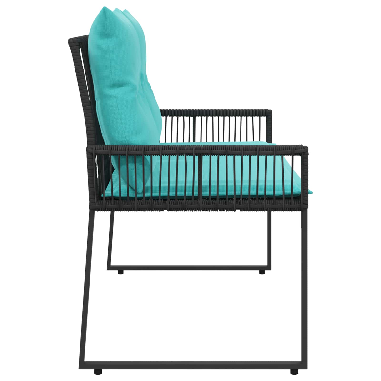 Tuinbank met kussen 4 pcs Zwart en Turquoise poly rattan