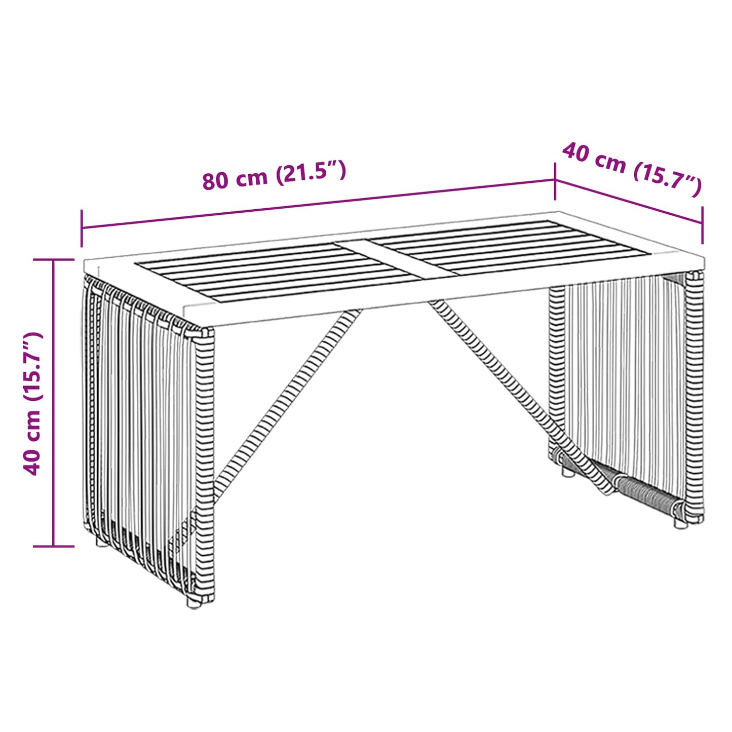 Buiten Tafel Zwart en Bruin 80 x 40 x 40 cm poly rattan