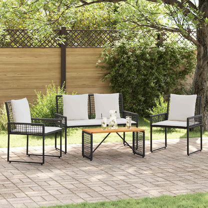 Buitenmeubelset met kussen 4 pcs Zwart en Cream Wit