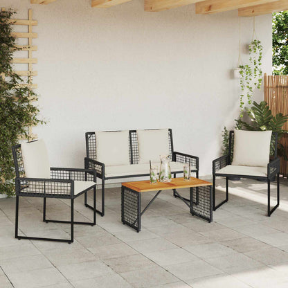 Buitenmeubelset met kussen 4 pcs Zwart en Cream Wit