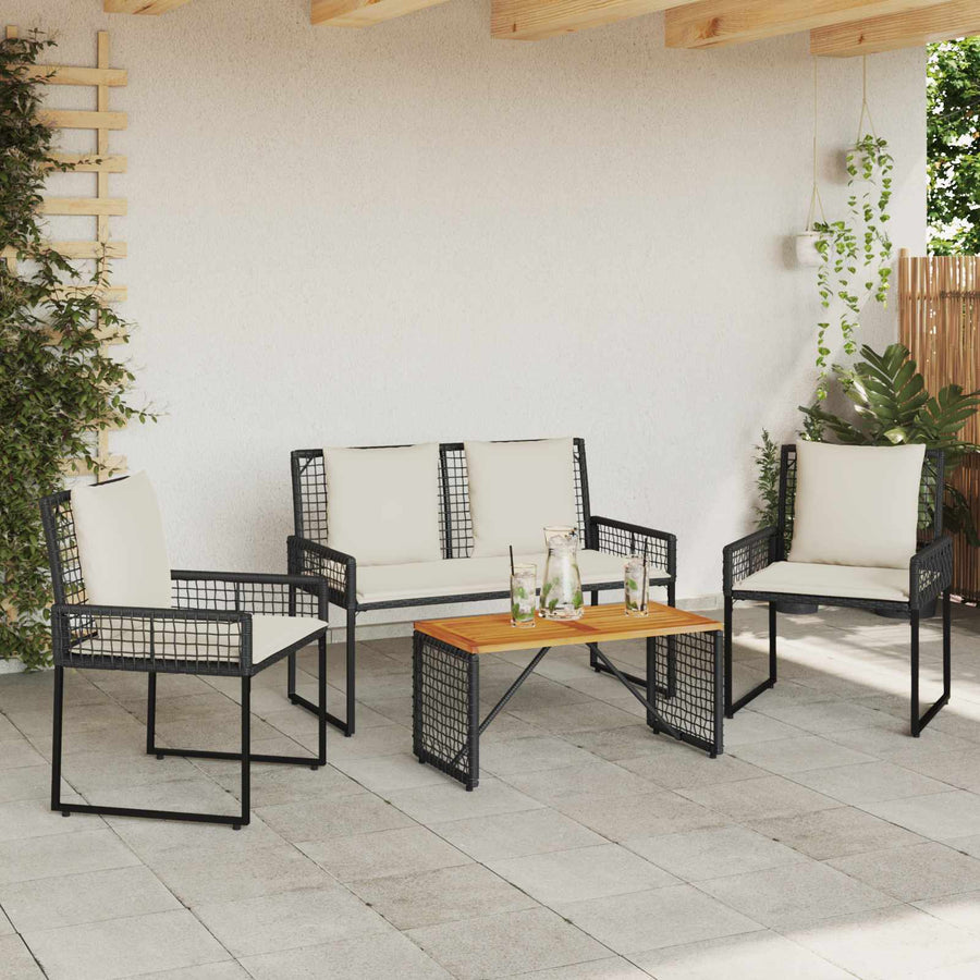Buitenmeubelset met kussen 4 pcs Zwart en Cream Wit