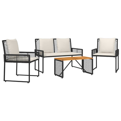 Buitenmeubelset met kussen 4 pcs Zwart en Cream Wit
