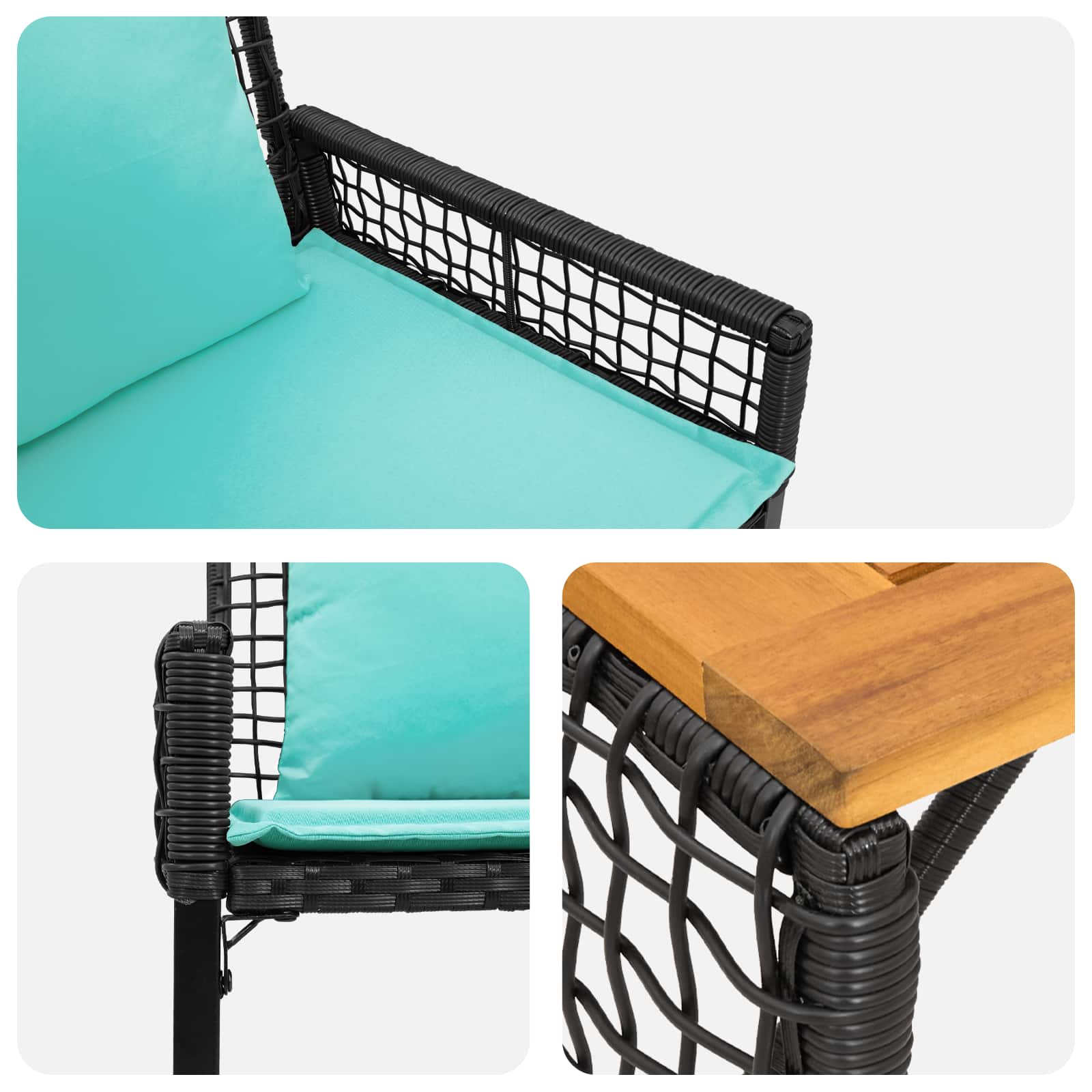 Buitenmeubelset met kussen 4 pcs Zwart en Turquoise