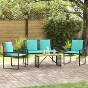 Tuinset polyrotan acaciahout zwart turquoise 4-delig