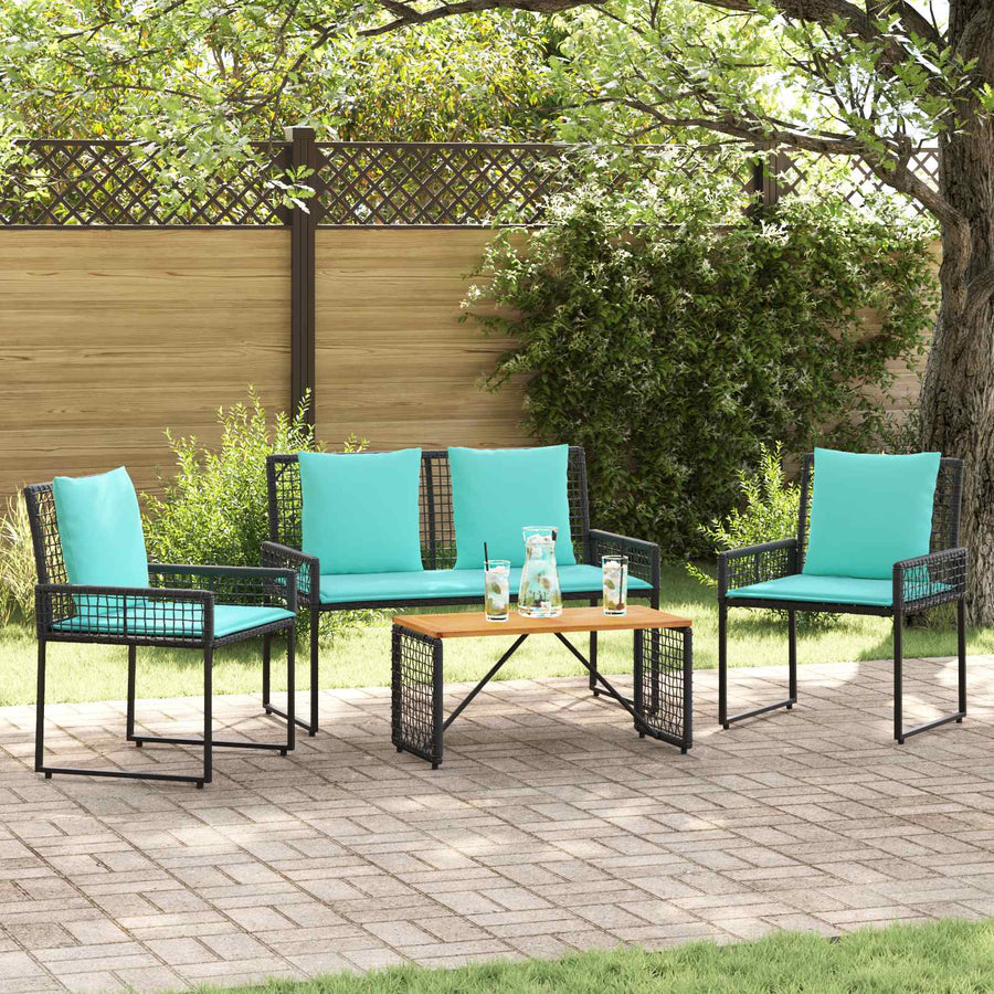 Buitenmeubelset met kussen 4 pcs Zwart en Turquoise