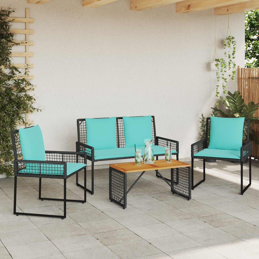 Buitenmeubelset met kussen 4 pcs Zwart en Turquoise