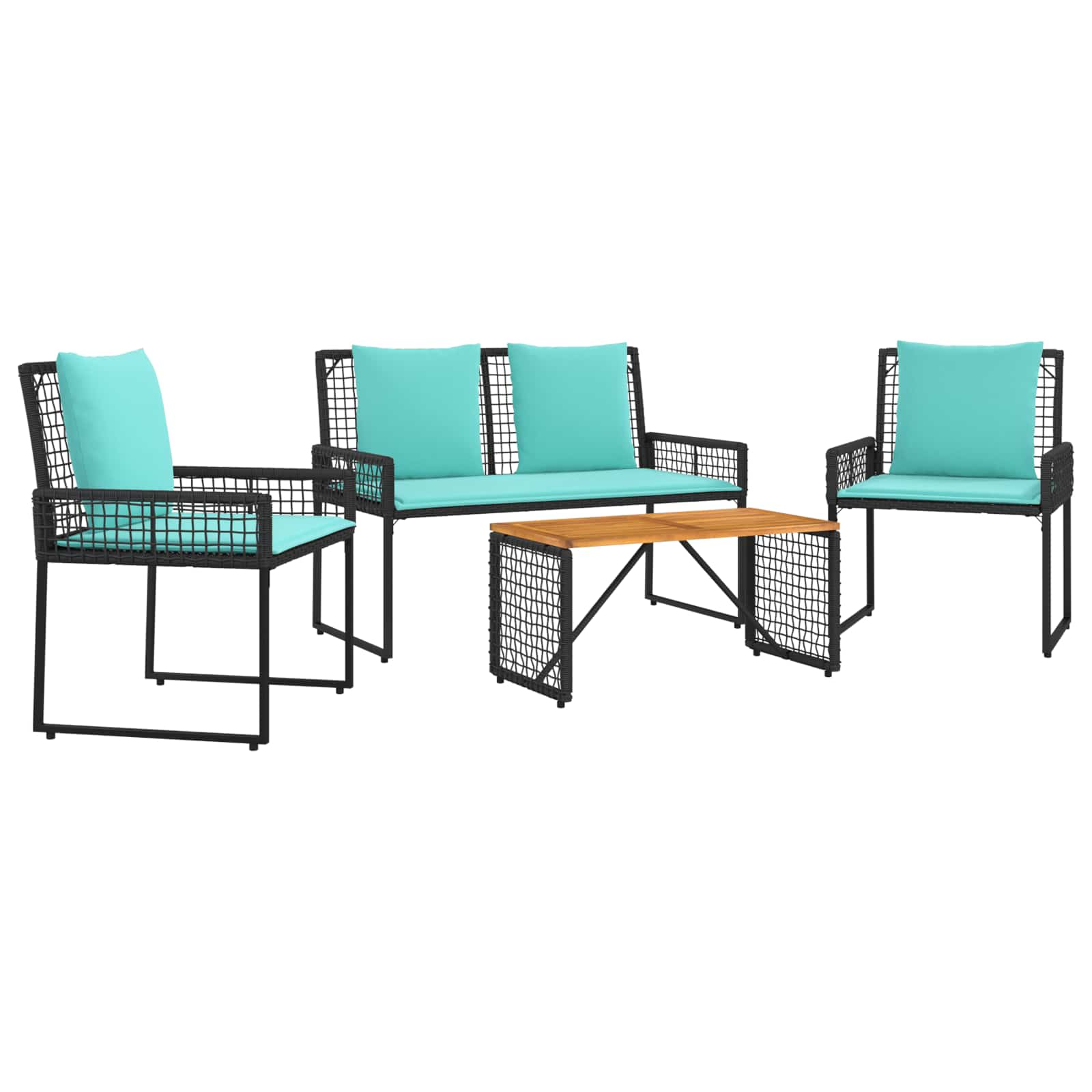 Buitenmeubelset met kussen 4 pcs Zwart en Turquoise