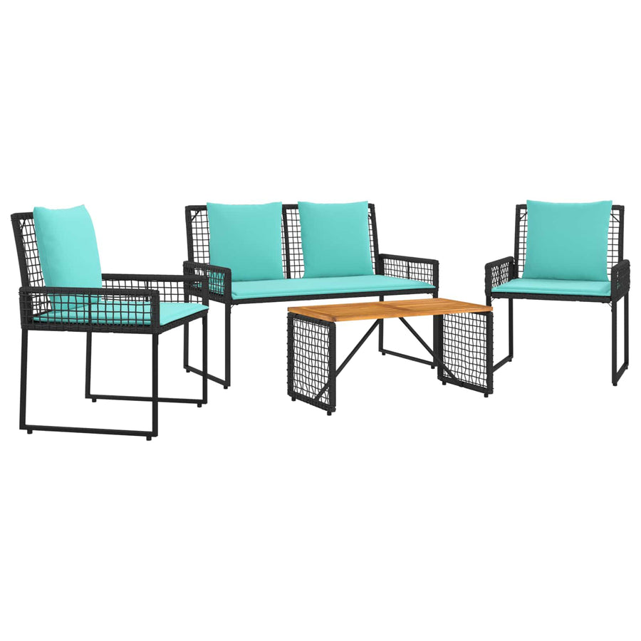 Buitenmeubelset met kussen 4 pcs Zwart en Turquoise