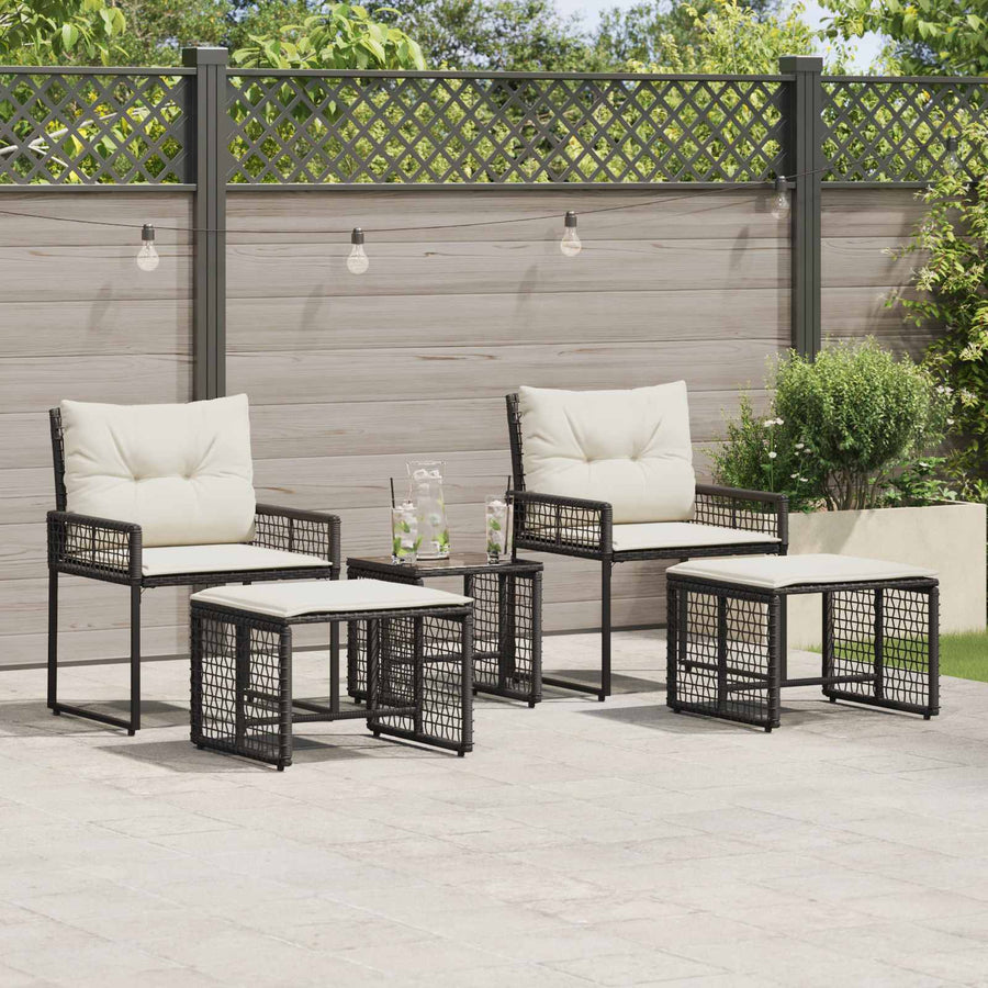 Buitenmeubelset met kussen 5 pcs Zwart en Wit