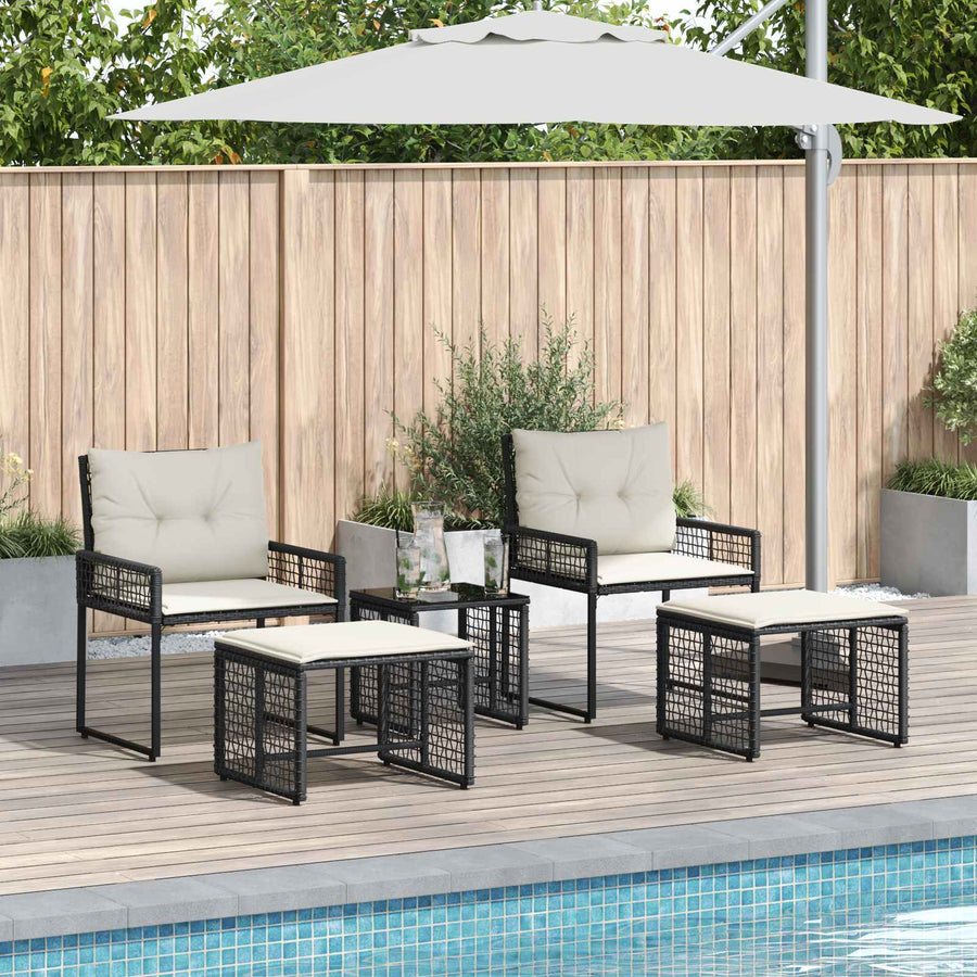 Buitenmeubelset met kussen 5 pcs Zwart en Wit