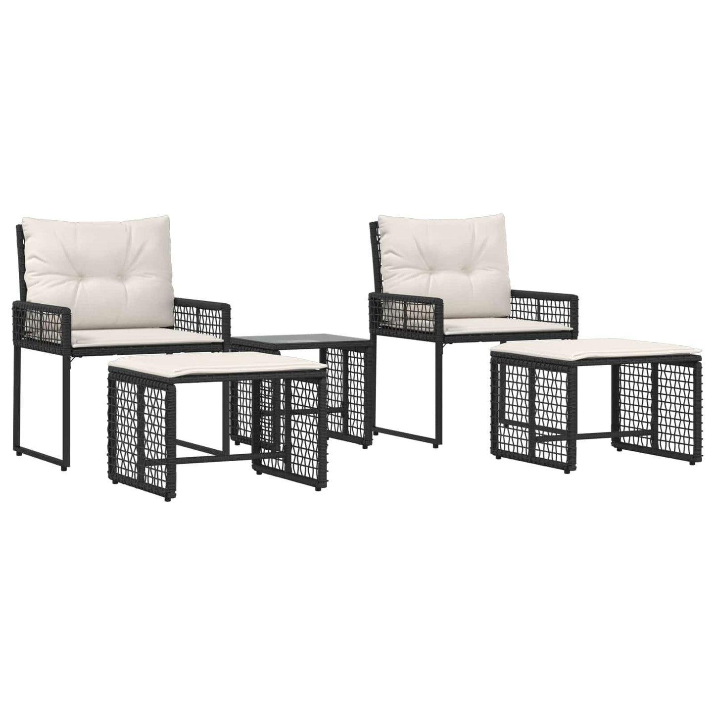 Buitenmeubelset met kussen 5 pcs Zwart en Wit