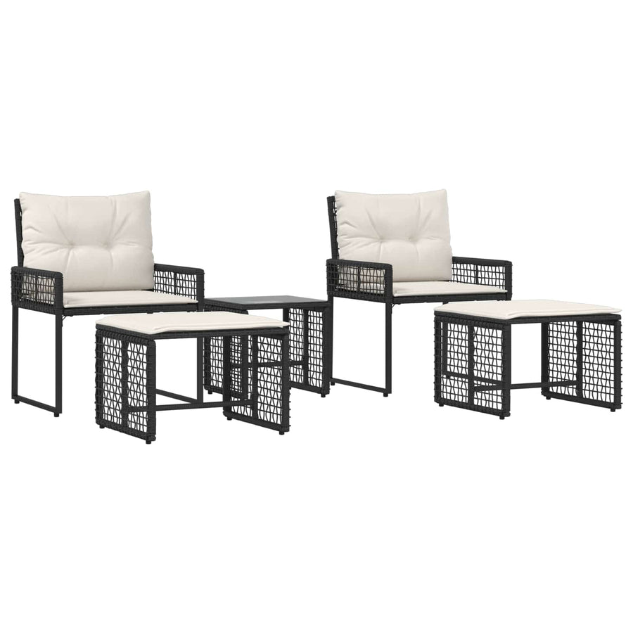 Buitenmeubelset met kussen 5 pcs Zwart en Wit